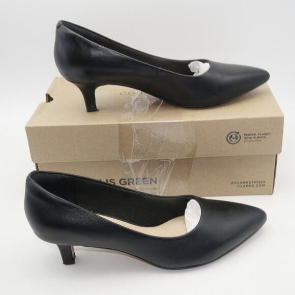 NEW Clarks Women's 7.5 Shondrah Jade Pumps Heel Black Leather - Picture 4 of 8